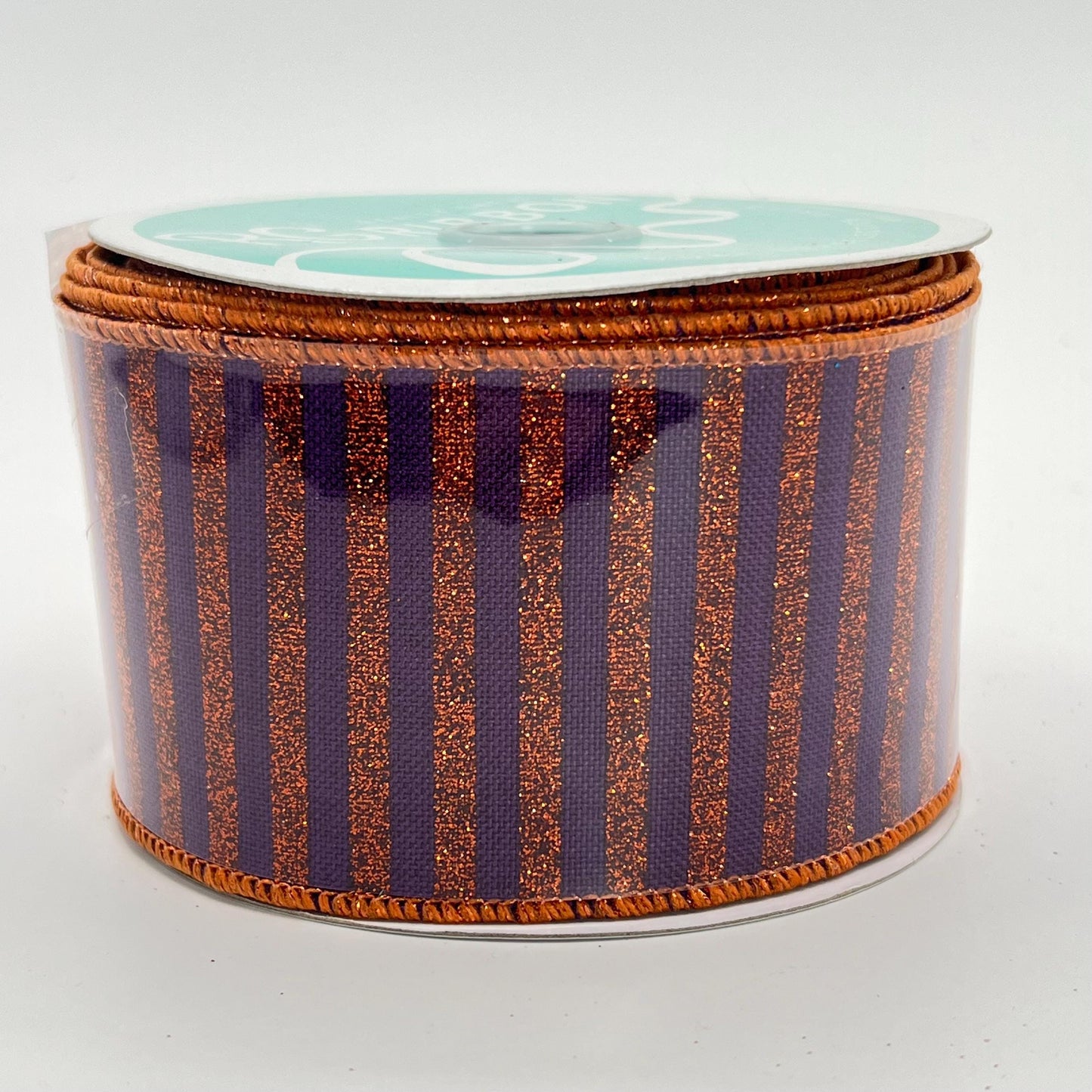 Halloween Wired Ribbon: Purple with Orange Glitter Stripe (2.5" x 10yd)