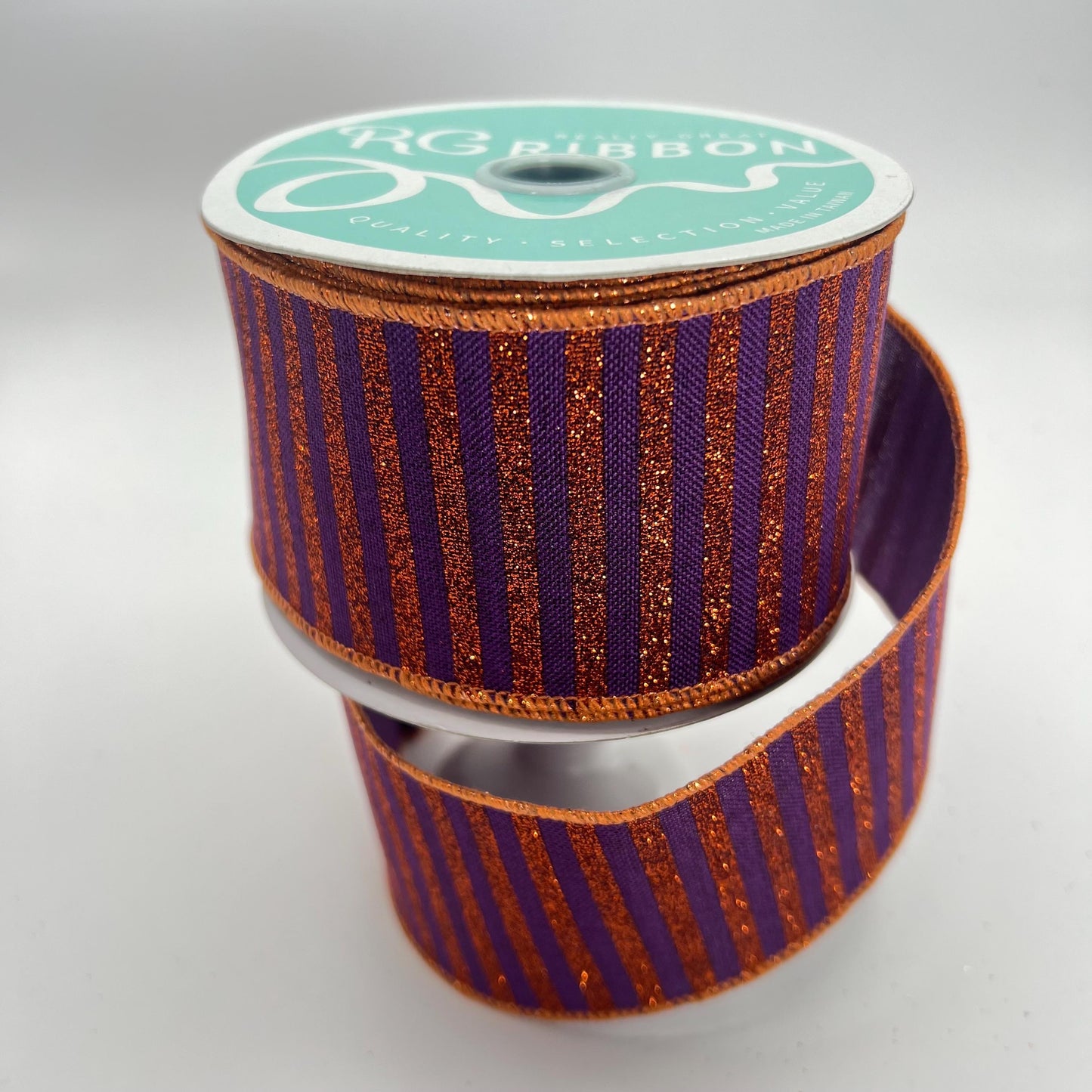 Halloween Wired Ribbon: Purple with Orange Glitter Stripe (2.5" x 10yd)