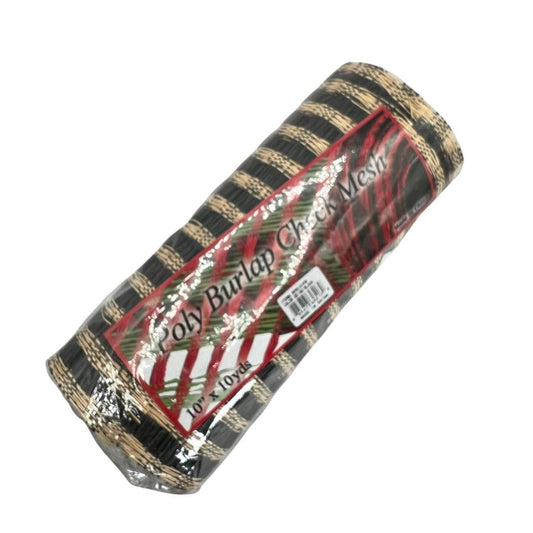 Beige and Black Poly Burlap Check Mesh, Large Weave Black and Brown Mesh Ribbon for Wreaths, Wreathmaking Supply, Windowpane Mesh, RP8121F8