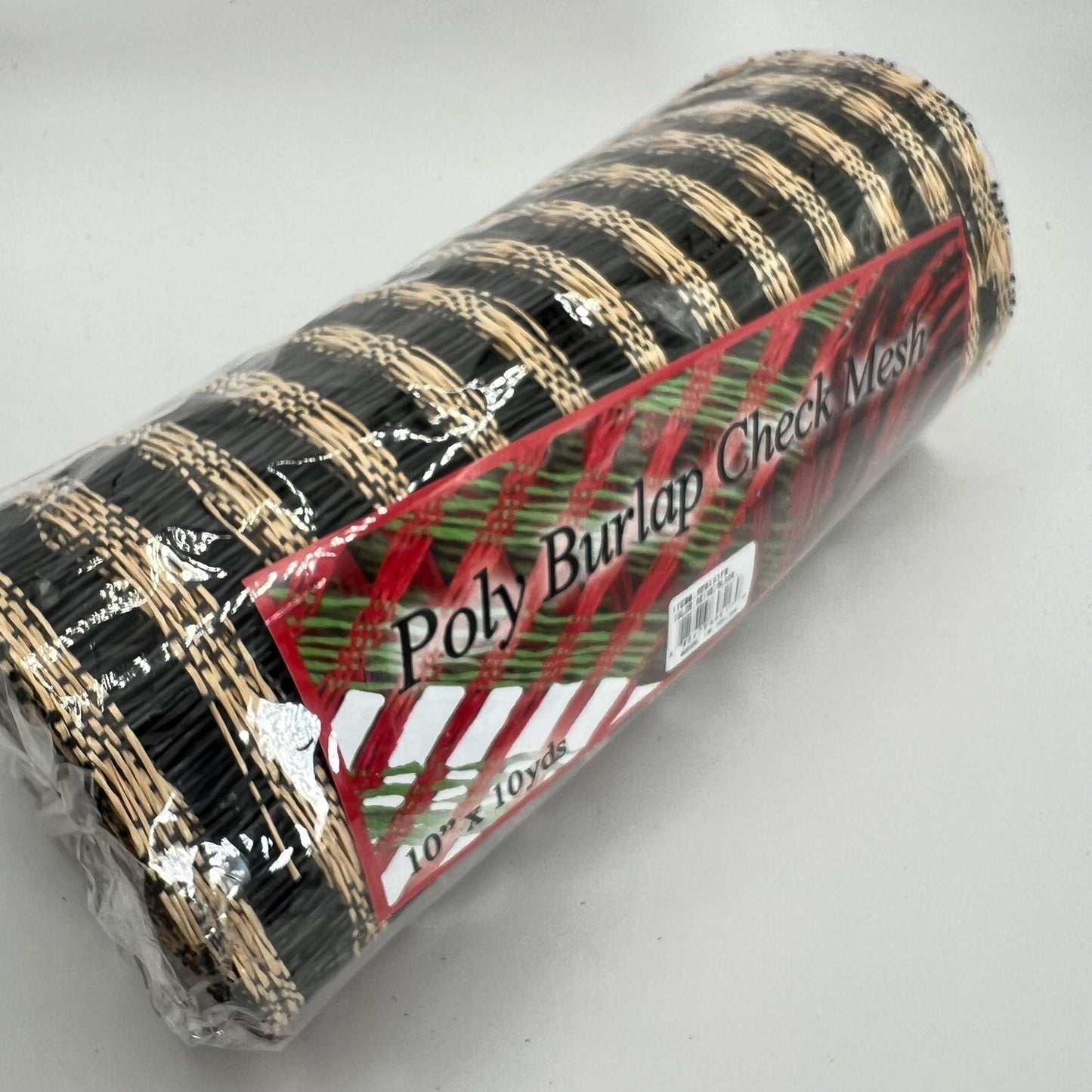 Beige and Black Poly Burlap Check Mesh, Large Weave Black and Brown Mesh Ribbon for Wreaths, Wreathmaking Supply, Windowpane Mesh, RP8121F8