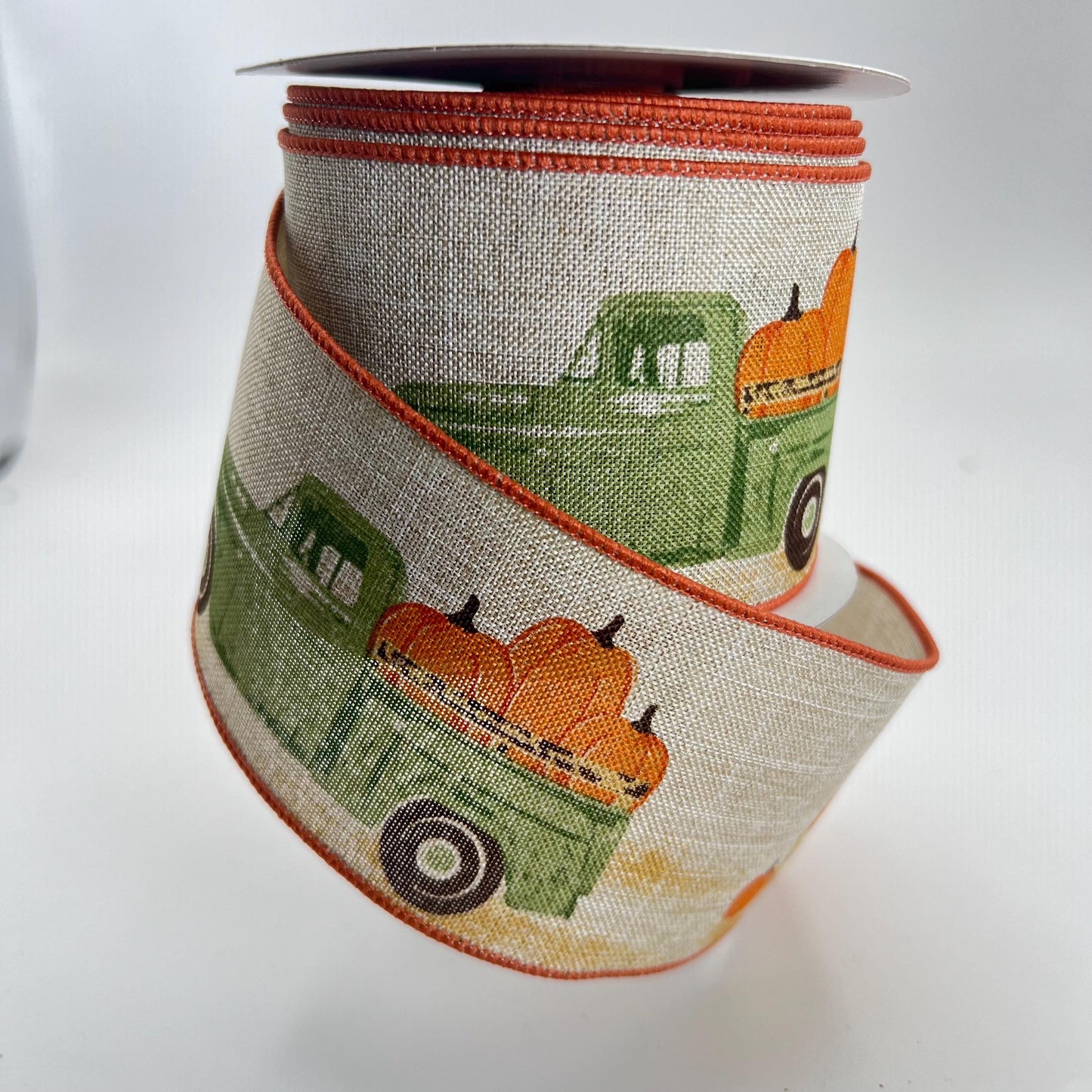 Fall Truck & Pumpkin Wired Ribbon: 2.5" x 10yd Thanksgiving Wreath Supply