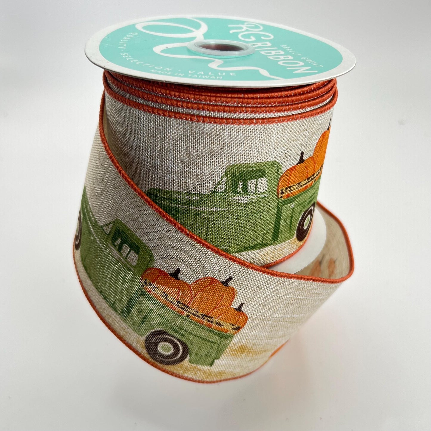 Fall Truck & Pumpkin Wired Ribbon: 2.5" x 10yd Thanksgiving Wreath Supply