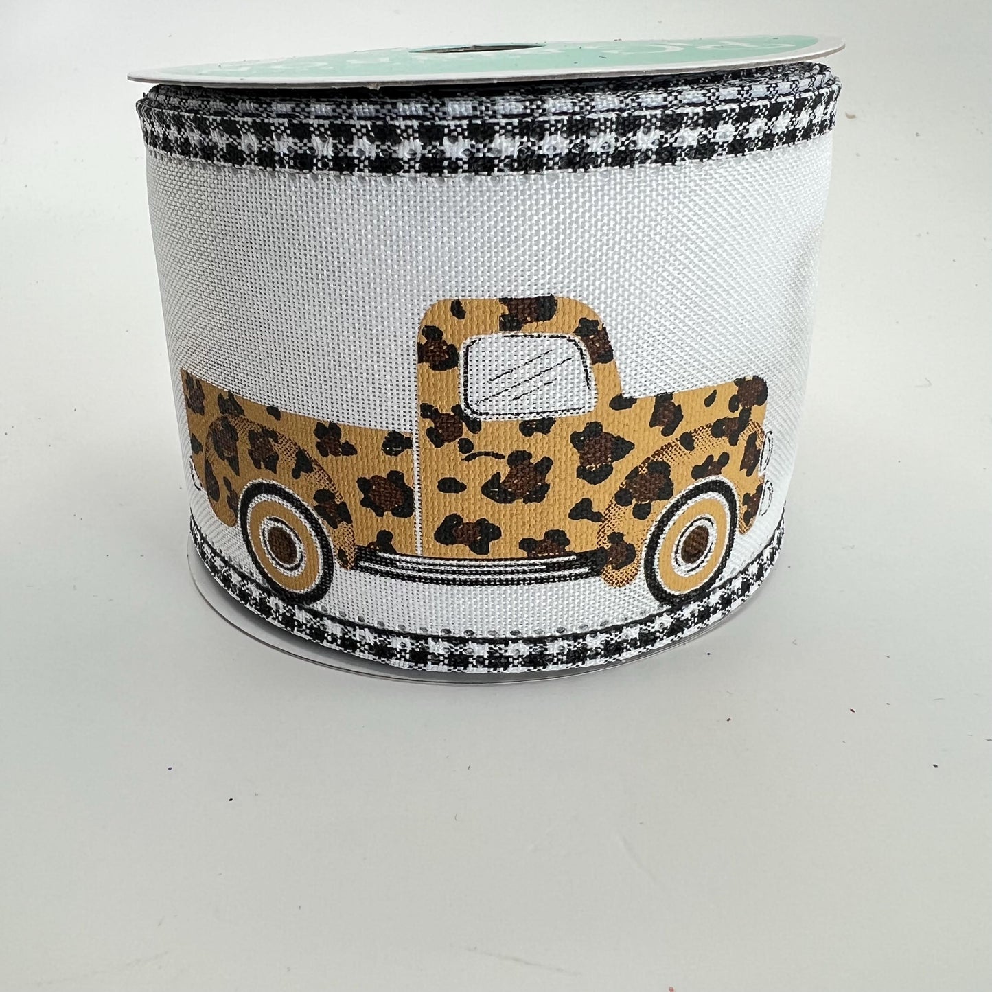 Leopard Print Pickup Truck Ribbon: Gingham Edge Wired Ribbon, 2.5" x 10yd