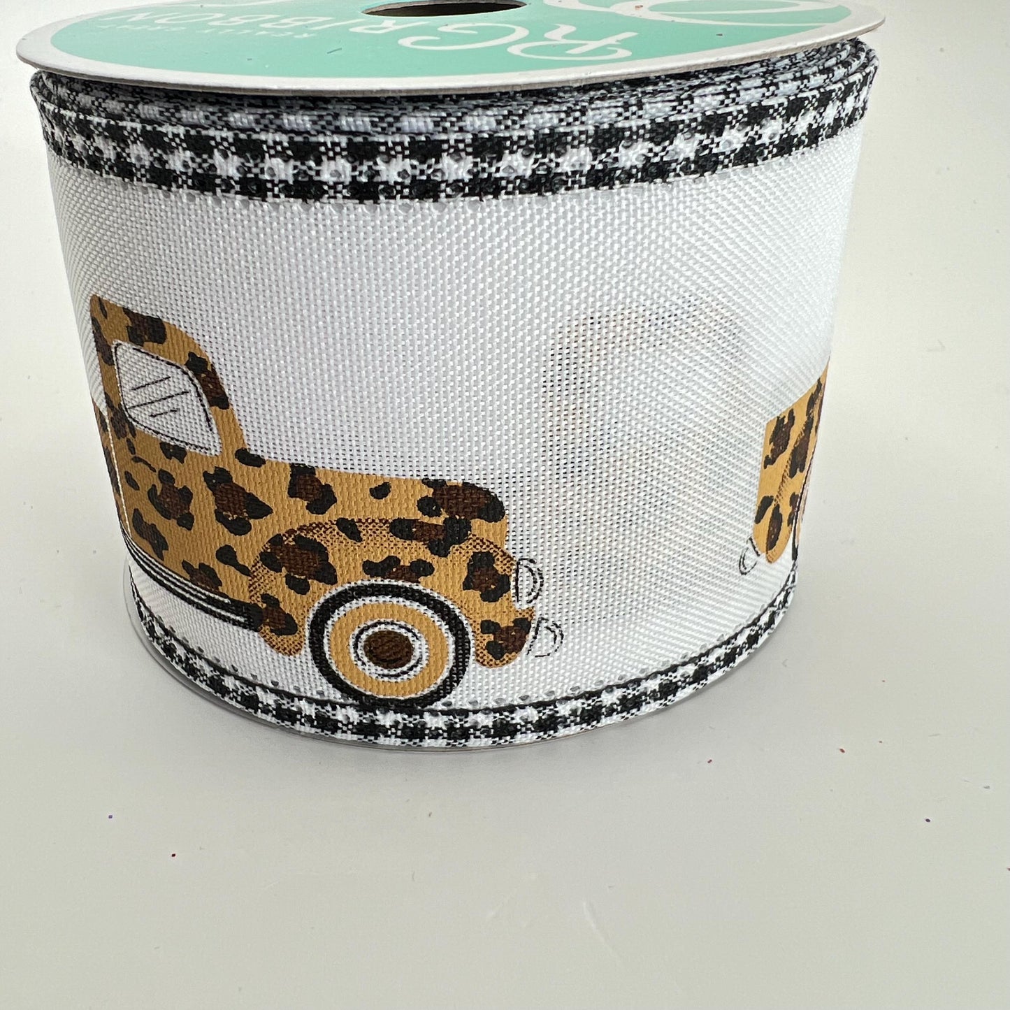 Leopard Print Pickup Truck Ribbon: Gingham Edge Wired Ribbon, 2.5" x 10yd