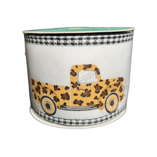 Leopard Print Pickup Truck Ribbon: Gingham Edge Wired Ribbon, 2.5" x 10yd
