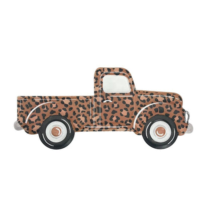 Leopard Pickup Truck Sign: Embossed Metal Door Hanger