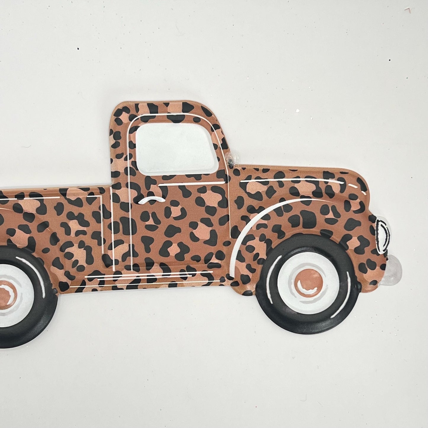 Leopard Pickup Truck Sign: Embossed Metal Door Hanger