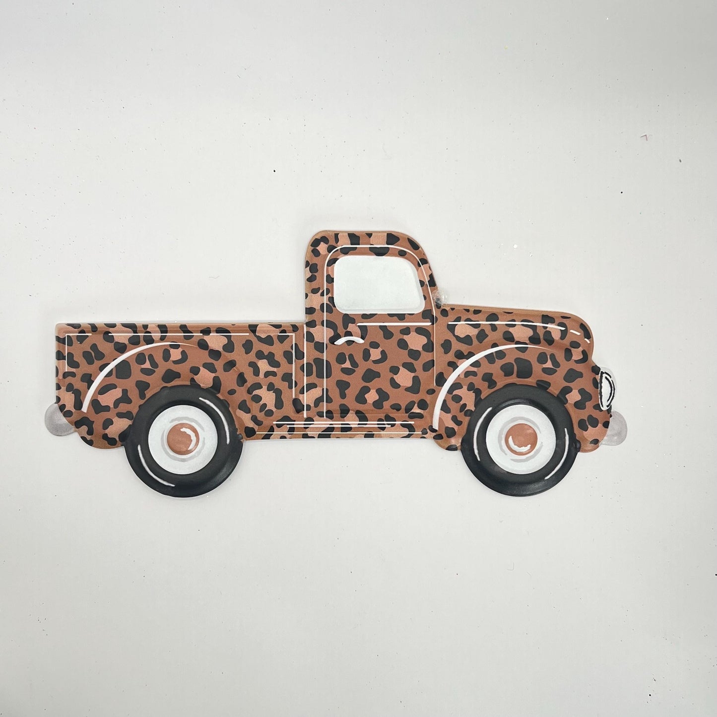 Leopard Pickup Truck Sign: Embossed Metal Door Hanger
