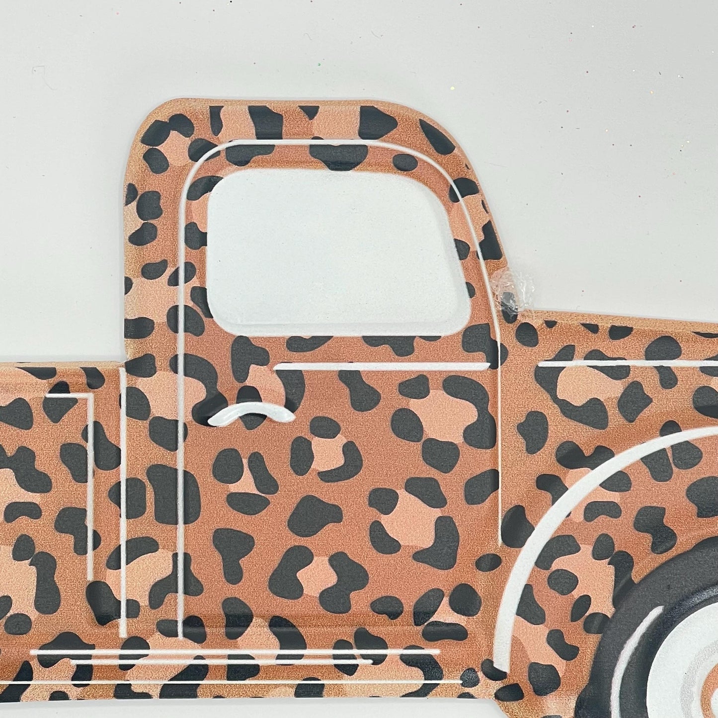 Leopard Pickup Truck Sign: Embossed Metal Door Hanger