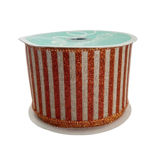 Orange Glitter Stripe Ribbon: Beige Wired Halloween Wreath Supply