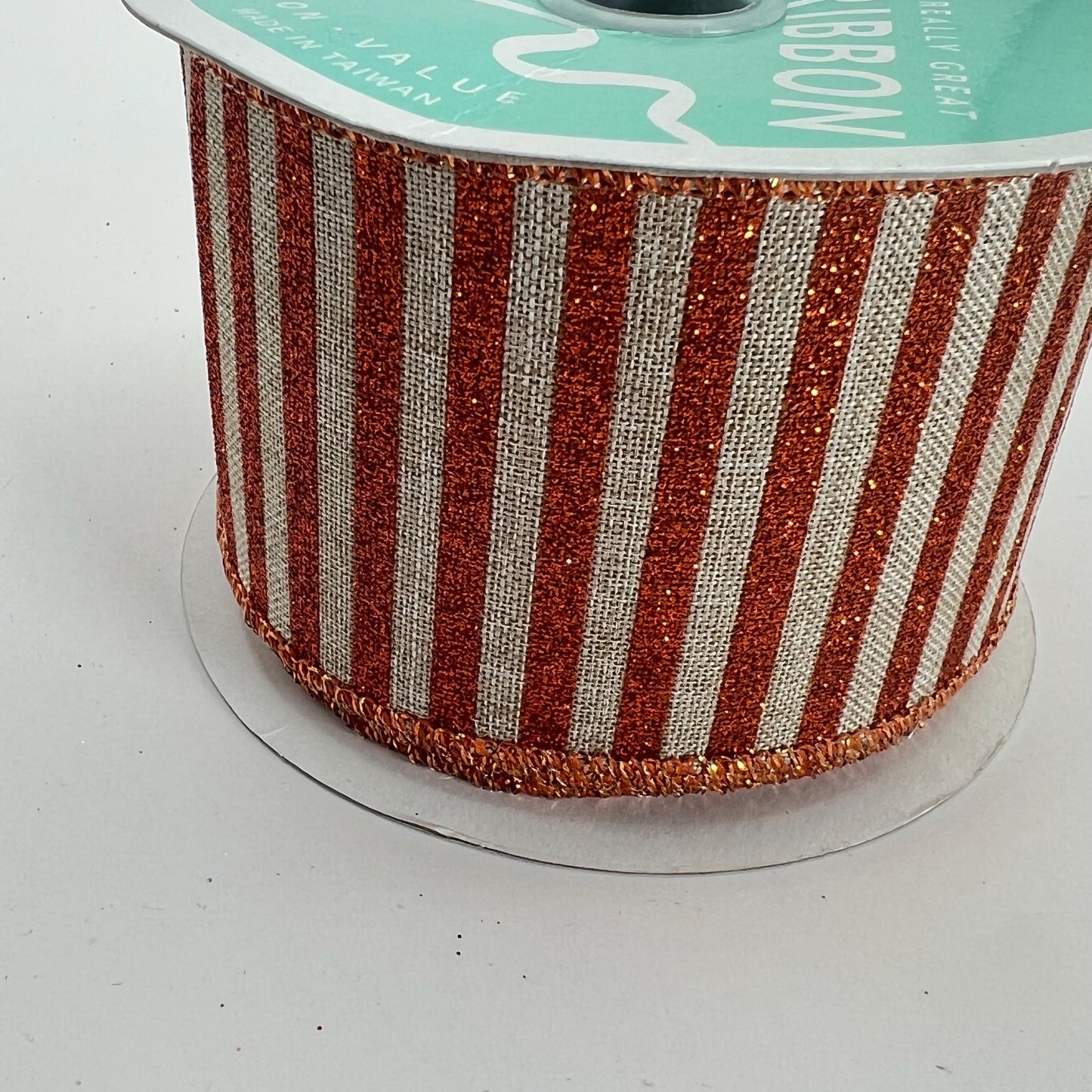 Orange Glitter Stripe Ribbon: Beige Wired Halloween Wreath Supply