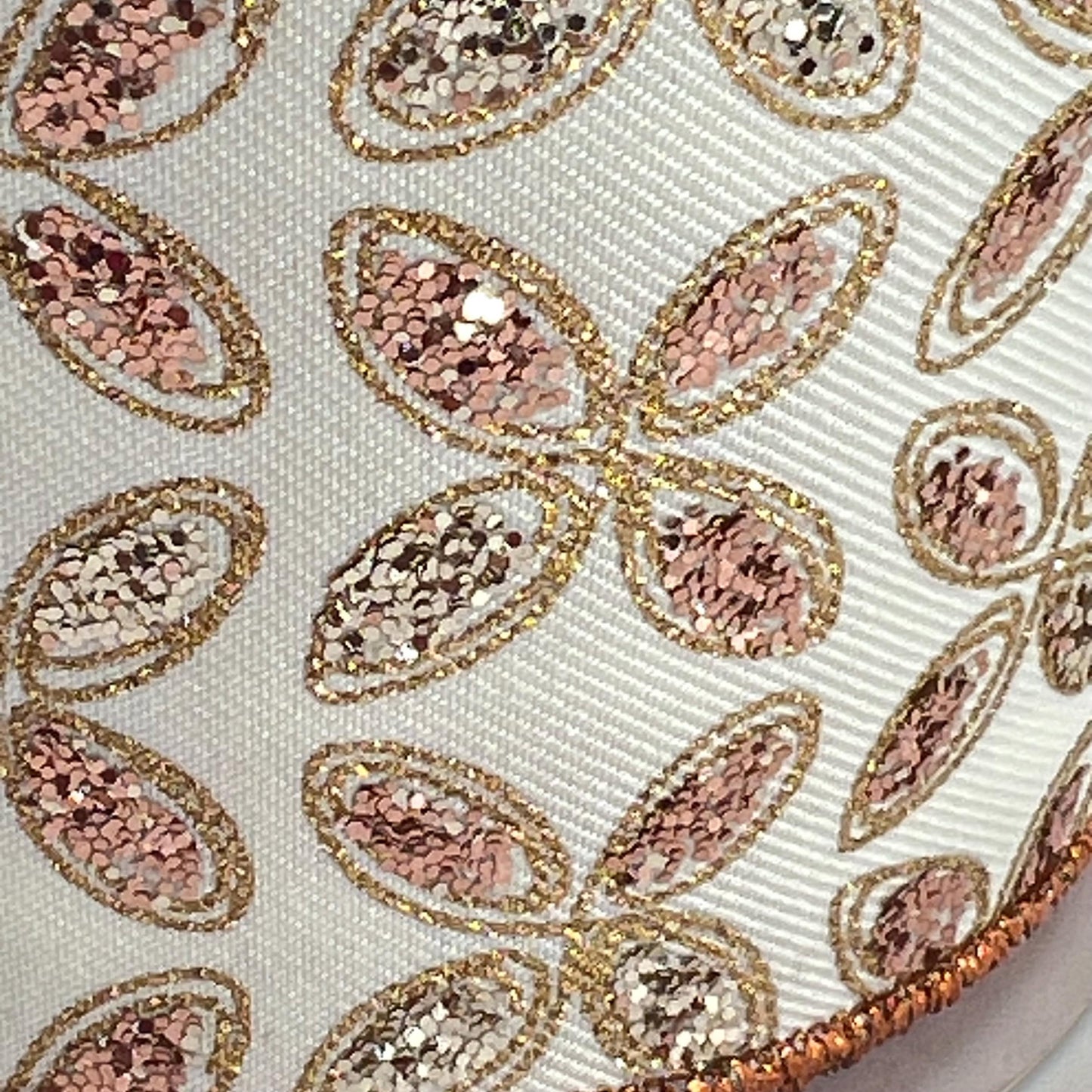 Quatrefoil Ivory Ribbon with Gold and Rose Gold Glitter Leaves, 2.5 Inch Wired Ribbon for Bows, Fall or Autumn Wreath Ribbon, RGE192677