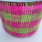 Paper Mesh, 4 Inch Fuscia and Green Check Paper Mesh Ribbon, Wide Mesh Ribbon, Summer Party Decor, Hot Pink and Lime Green Mesh Ribbon Decor