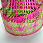 Paper Mesh, 4 Inch Fuscia and Green Check Paper Mesh Ribbon, Wide Mesh Ribbon, Summer Party Decor, Hot Pink and Lime Green Mesh Ribbon Decor
