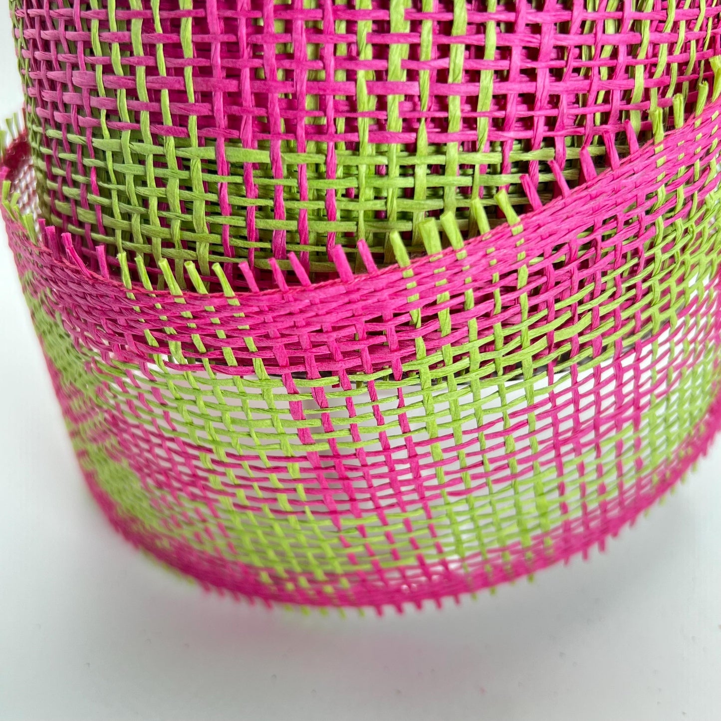 Paper Mesh, 4 Inch Fuscia and Green Check Paper Mesh Ribbon, Wide Mesh Ribbon, Summer Party Decor, Hot Pink and Lime Green Mesh Ribbon Decor