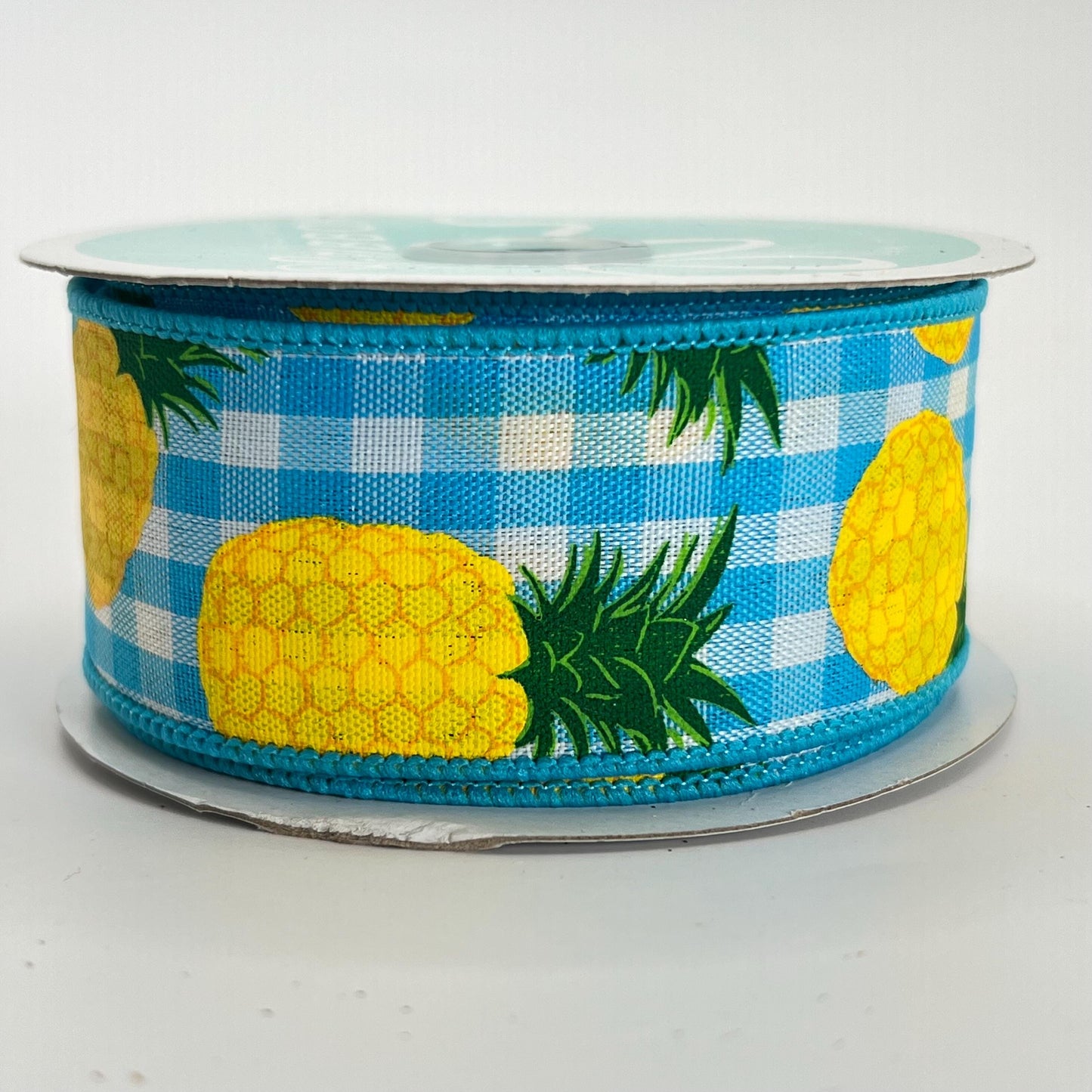 Pineapple Ribbon: 1.5" Blue Gingham Wired Ribbon, Summer Wreath Supplies