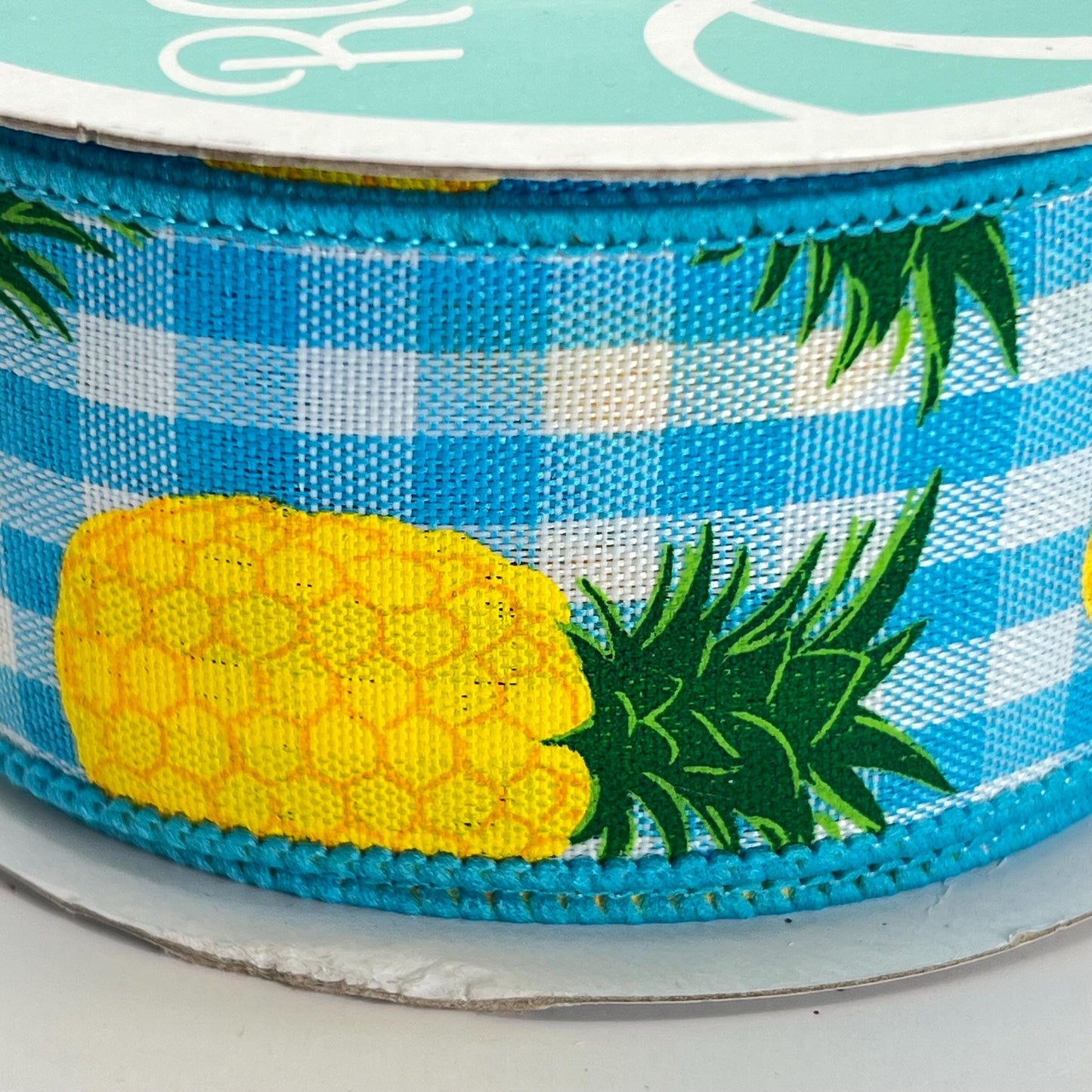 Pineapple Ribbon: 1.5" Blue Gingham Wired Ribbon, Summer Wreath Supplies