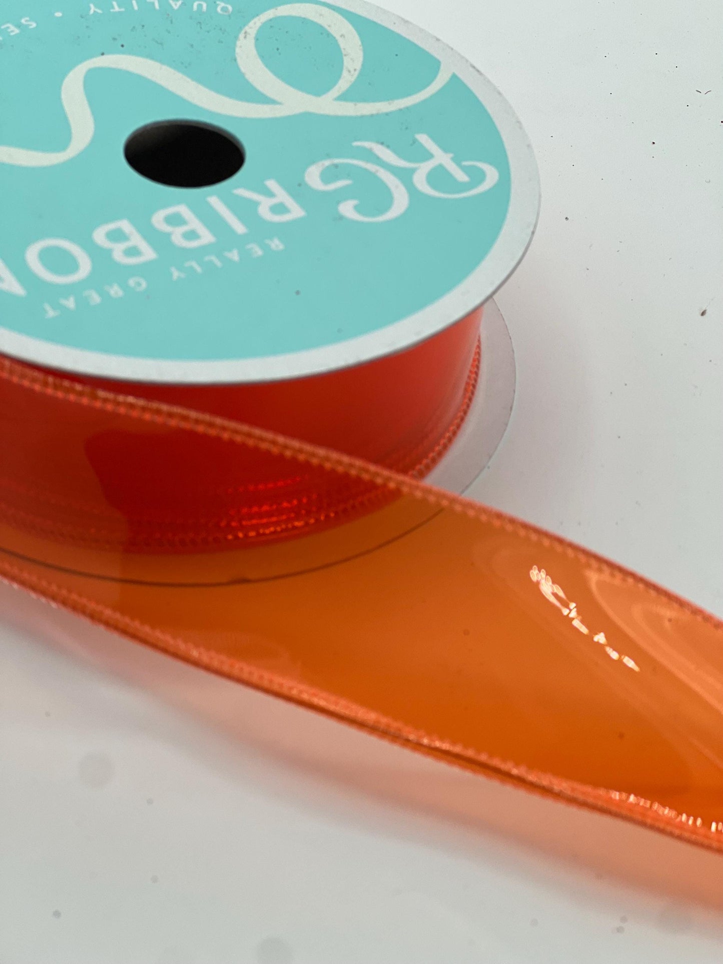 Orange Jelly Ribbon: 1.5" Wired Translucent PVC Vinyl, Halloween Easter Wreath Supply