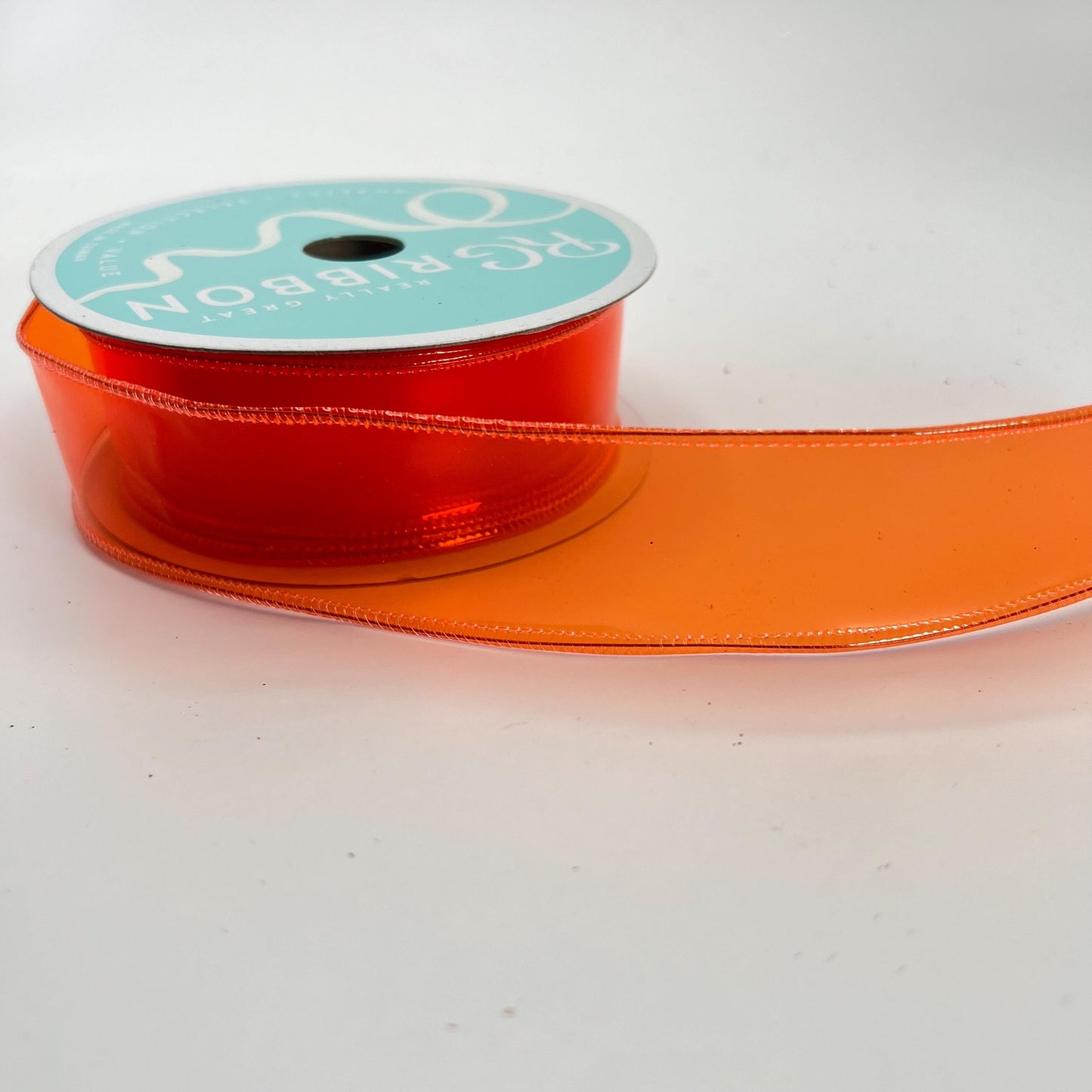 Orange Jelly Ribbon: 1.5" Wired Translucent PVC Vinyl, Halloween Easter Wreath Supply