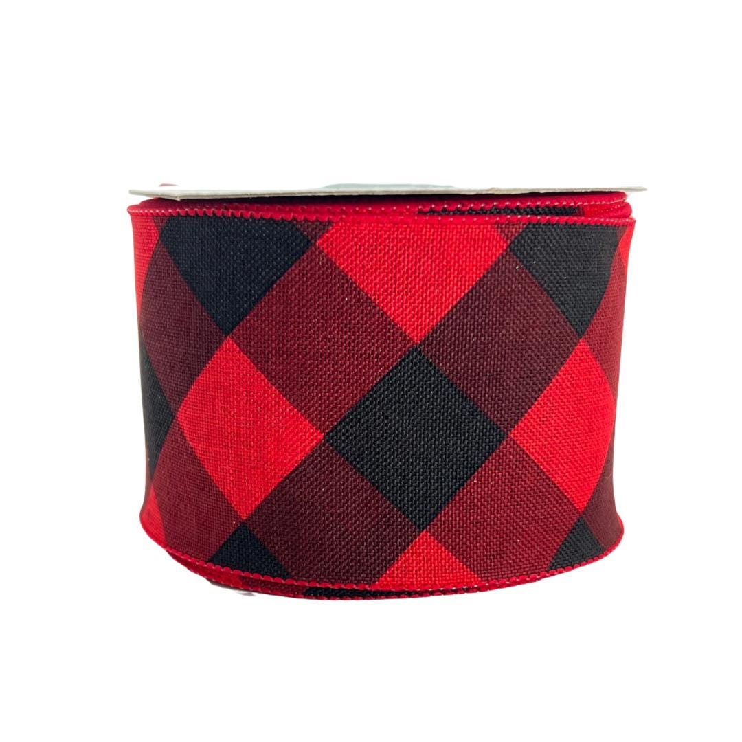 Red and Black Plaid Basketweave Ribbon: Wired Christmas Wreath Supply