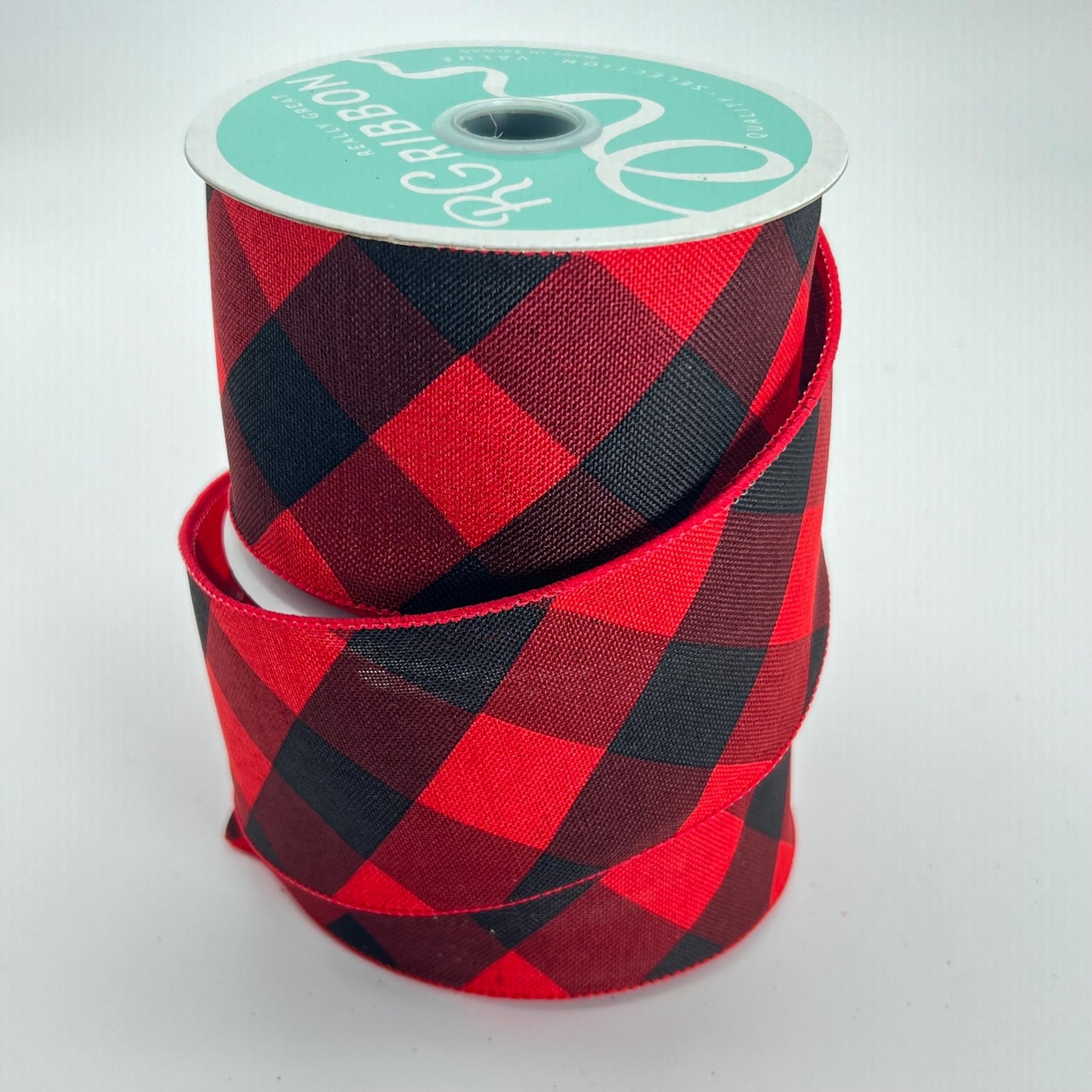 Red and Black Plaid Basketweave Ribbon: Wired Christmas Wreath Supply