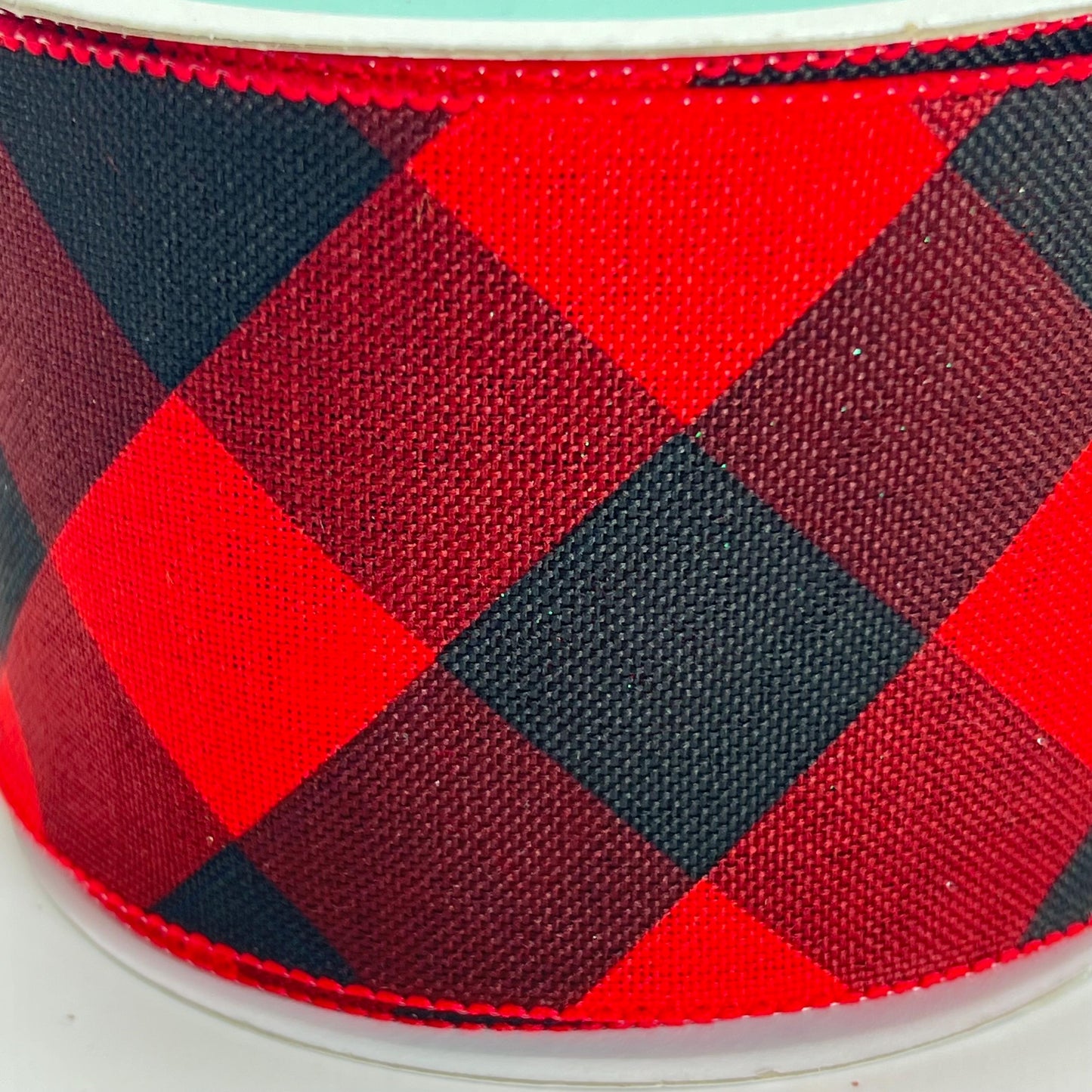 Red and Black Plaid Basketweave Ribbon: Wired Christmas Wreath Supply