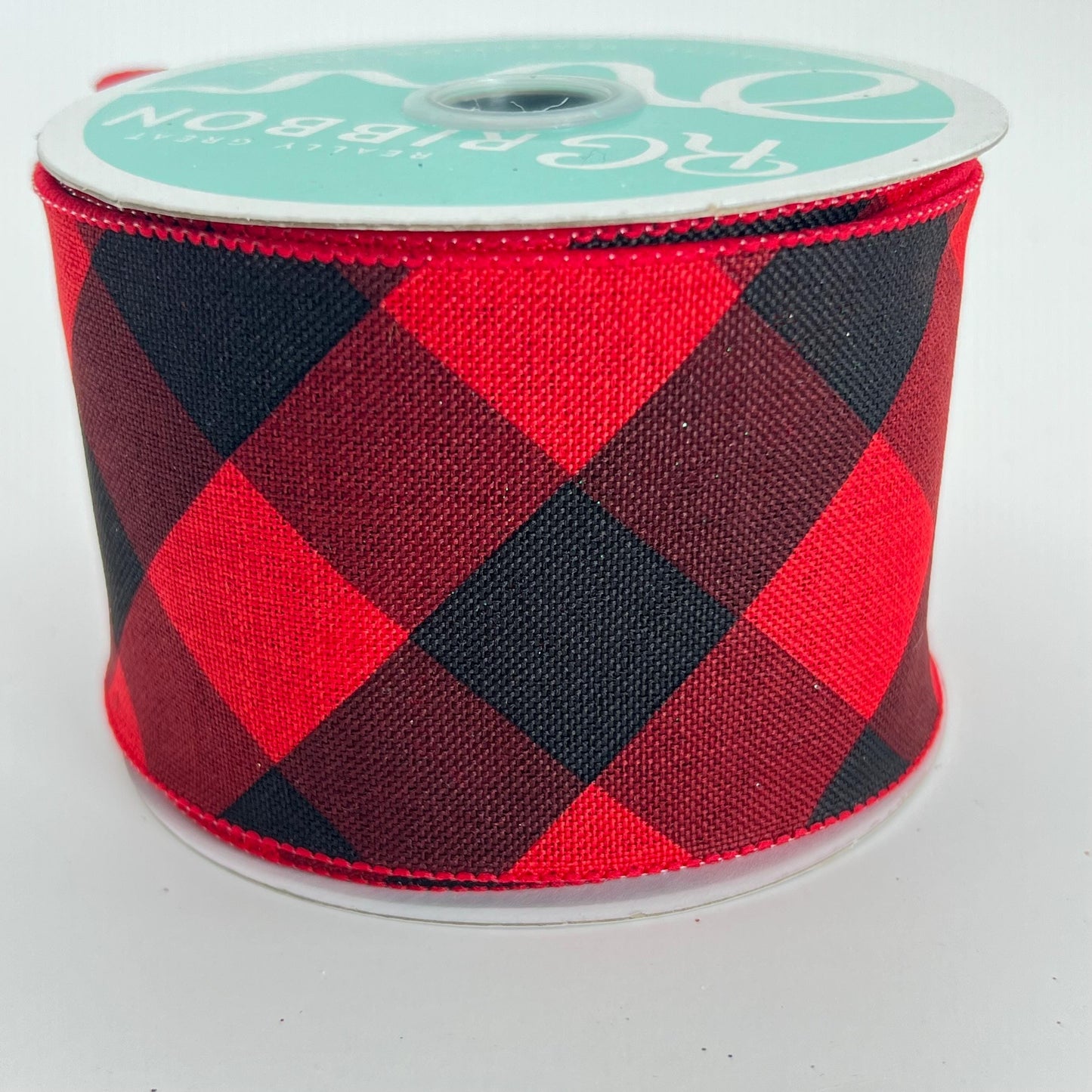 Red and Black Plaid Basketweave Ribbon: Wired Christmas Wreath Supply