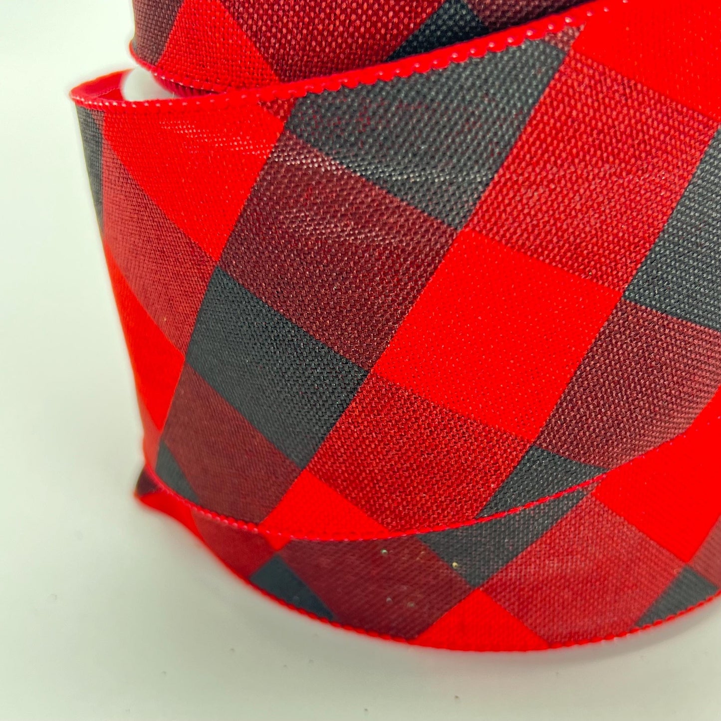 Red and Black Plaid Basketweave Ribbon: Wired Christmas Wreath Supply