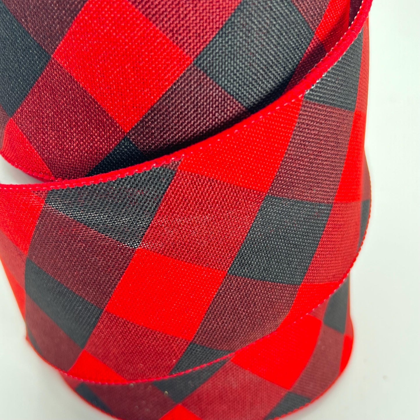 Red and Black Plaid Basketweave Ribbon: Wired Christmas Wreath Supply
