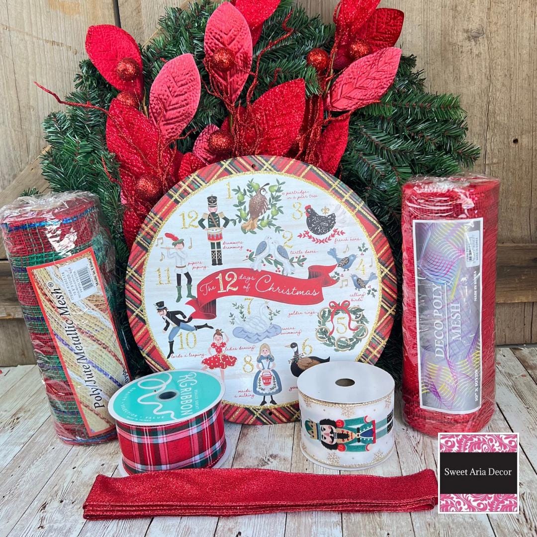 Large Christmas Wreath Kit, Nutcracker Evergreen Wreath Kit, Do It Yourself Christmas Door or Wall Decor, 12 Days of Christmas Decoration