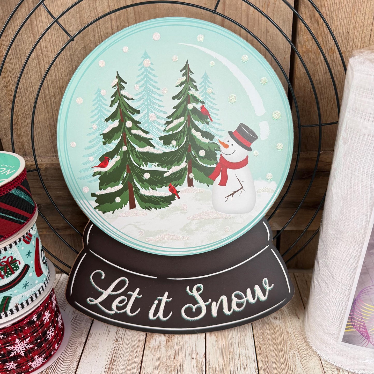 Let It Snow Christmas Wreath Kit WITH VIDEO: Ice Blue Snowglobe and Snowflake Ribbon - DIY