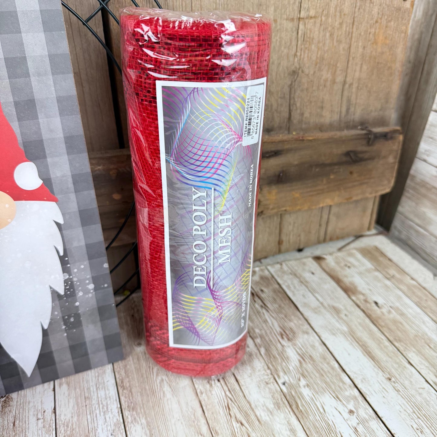 Holiday Wreath Kit, Thin Christmas Gnome Wreath Kit, Do It Yourself Christmas Wreath Kit, Red and Gray Gnome Ribbon Mesh and Sign Bundle