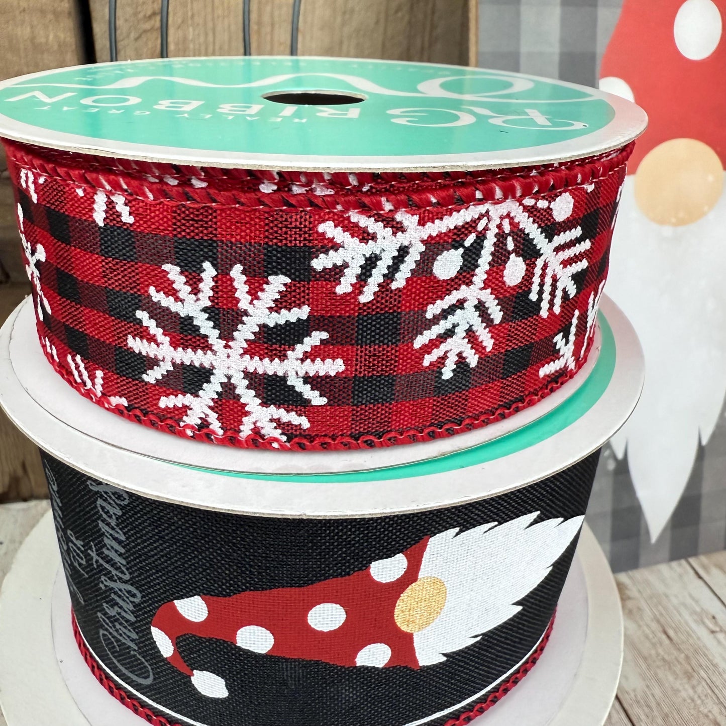 Holiday Wreath Kit, Thin Christmas Gnome Wreath Kit, Do It Yourself Christmas Wreath Kit, Red and Gray Gnome Ribbon Mesh and Sign Bundle