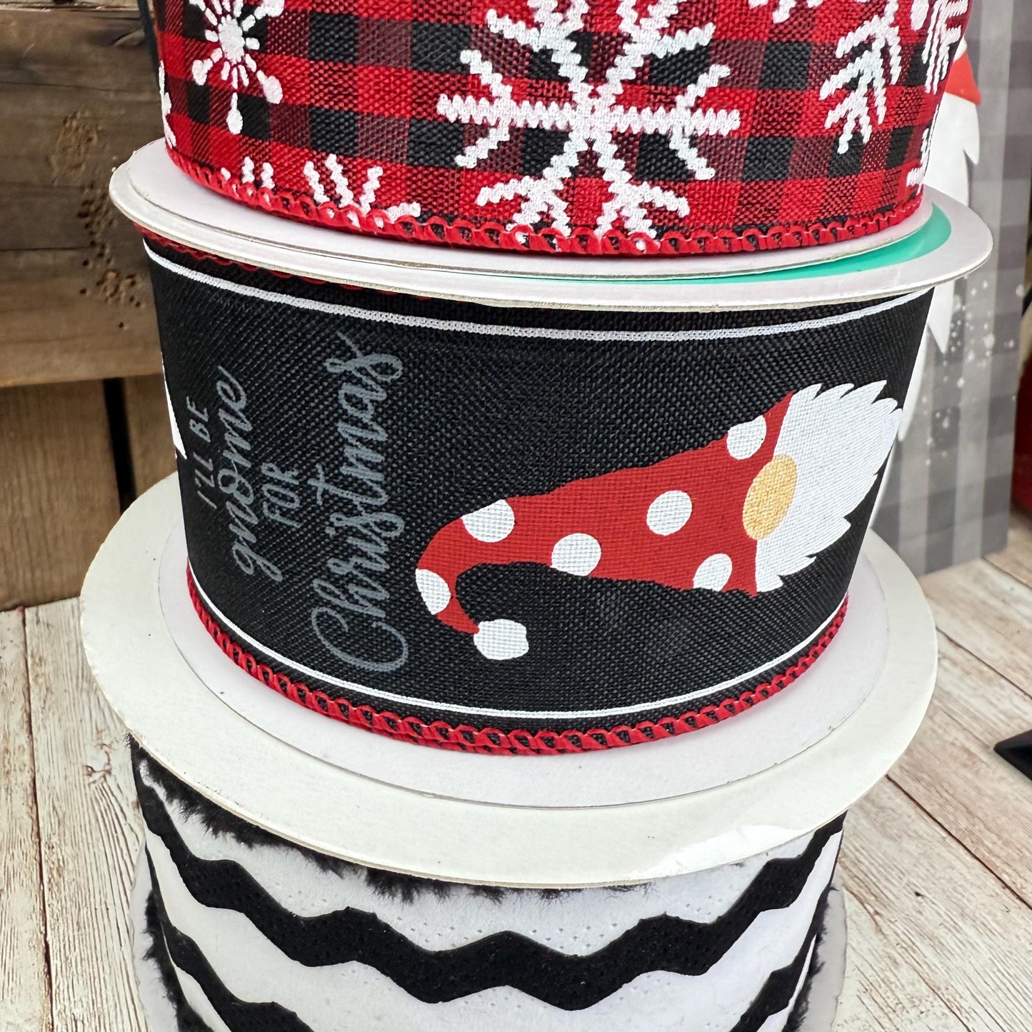Holiday Wreath Kit, Thin Christmas Gnome Wreath Kit, Do It Yourself Christmas Wreath Kit, Red and Gray Gnome Ribbon Mesh and Sign Bundle
