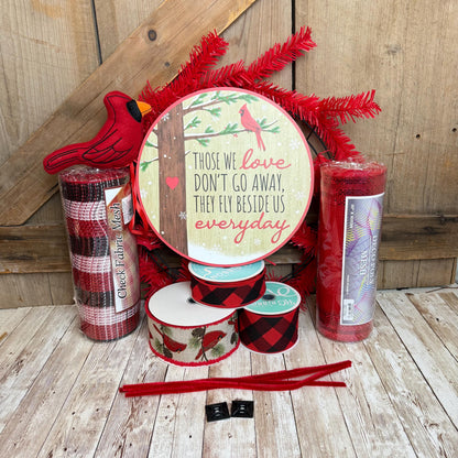 Cardinal Wreath Kit, Large Snowy Cardinal Wreath Kit, Do It Yourself Holiday Wreath Kit, Rustic Snowy Cardinal Ribbon Mesh and Sign Bundle