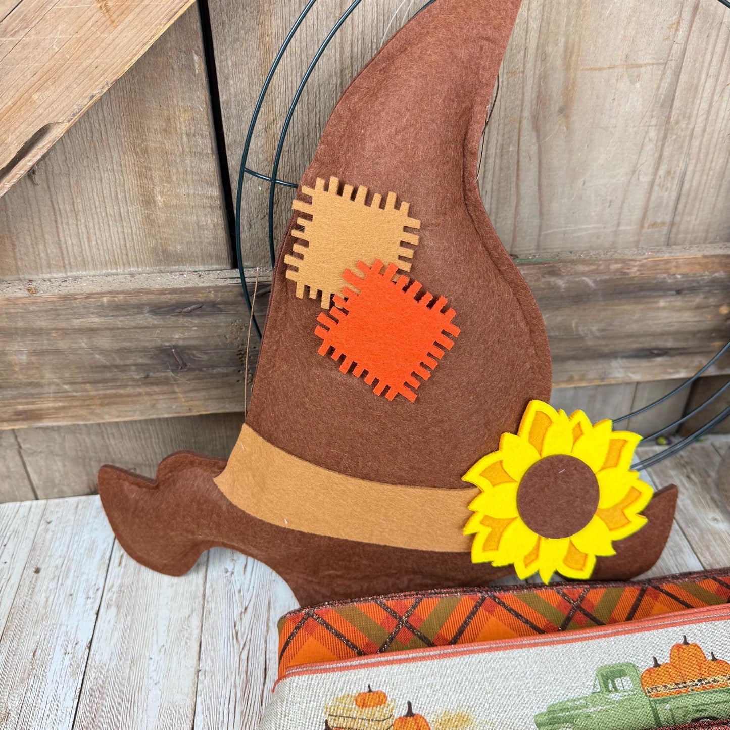 Fall Thin Wreath Kit, Scarecrow Pumpkin Pickup Truck Wreath Kit WITH VIDEO, Orange and Green Fall Pancake Wreath Kit, Fall Ribbon Mesh Kit