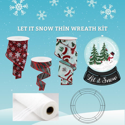 Let It Snow Christmas Wreath Kit WITH VIDEO: Ice Blue Snowglobe and Snowflake Ribbon - DIY