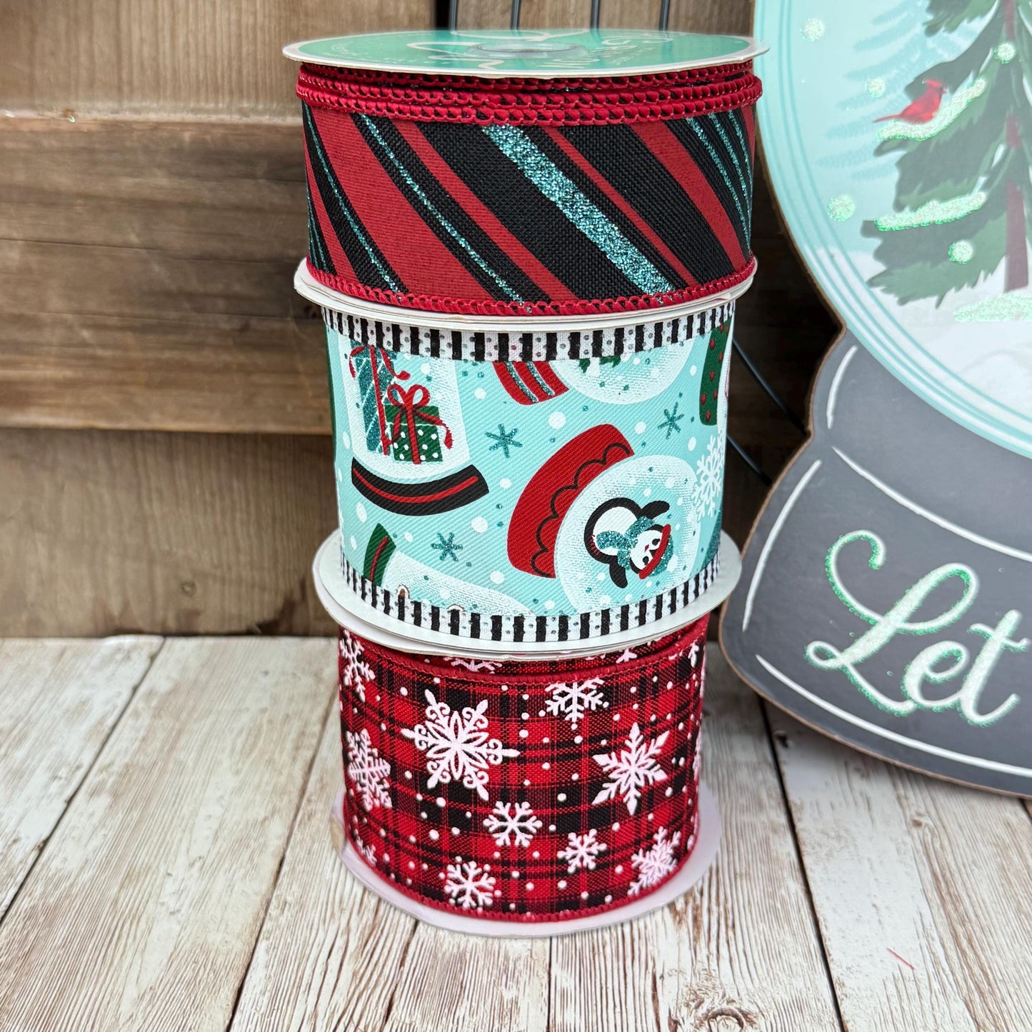 Let It Snow Christmas Wreath Kit WITH VIDEO: Ice Blue Snowglobe and Snowflake Ribbon - DIY