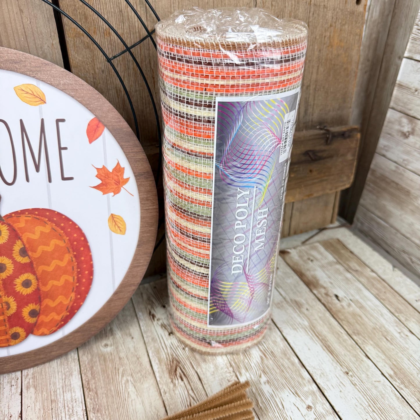 Fall Thin Wreath Kit, Welcome Patchwork Pumpkin Wreath Kit, Orange and Beige Fall Pancake Wreath Kit, Fall Ribbon Mesh and Wreath Frame Kit