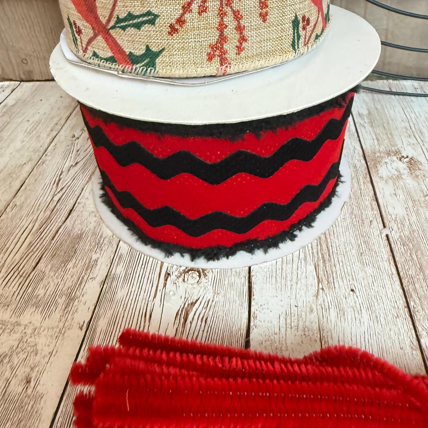 Cardinal Wreath Kit, Thin Rustic Cardinal Wreath Kit, Do It Yourself Holiday Wreath Kit, Embossed Cardinal Sign Ribbon Frame and Mesh Bundle