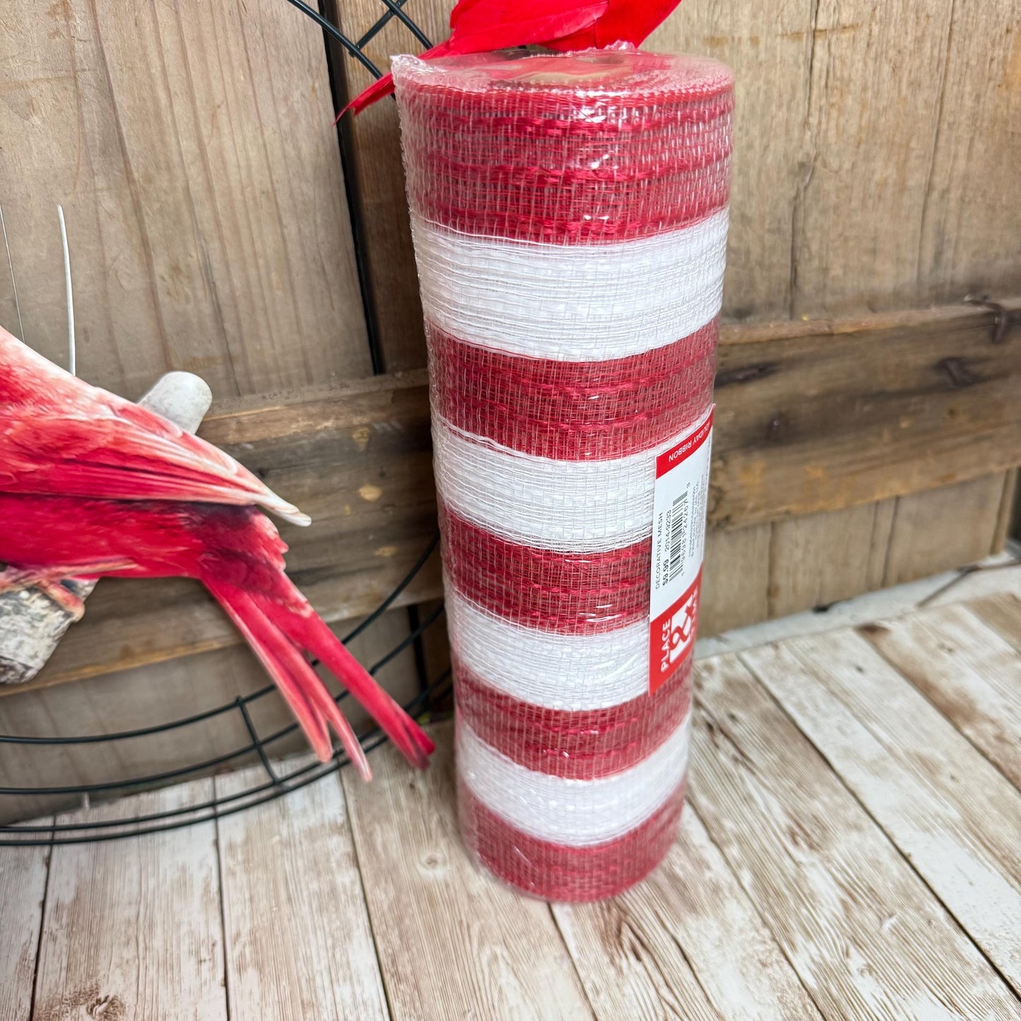 Cardinal Wreath Kit, Thin Rustic Cardinal Wreath Kit, Do It Yourself Holiday Wreath Kit, Embossed Cardinal Sign Ribbon Frame and Mesh Bundle