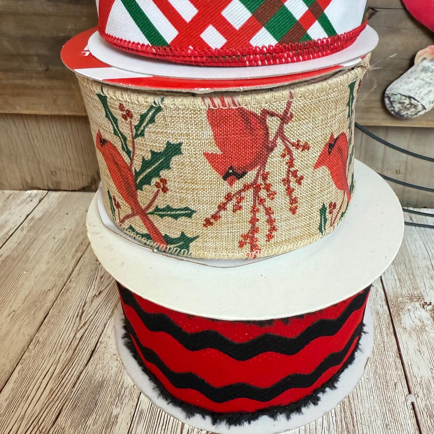 Cardinal Wreath Kit, Thin Rustic Cardinal Wreath Kit, Do It Yourself Holiday Wreath Kit, Embossed Cardinal Sign Ribbon Frame and Mesh Bundle