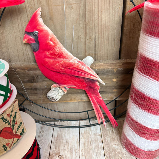 Cardinal Wreath Kit, Thin Rustic Cardinal Wreath Kit, Do It Yourself Holiday Wreath Kit, Embossed Cardinal Sign Ribbon Frame and Mesh Bundle