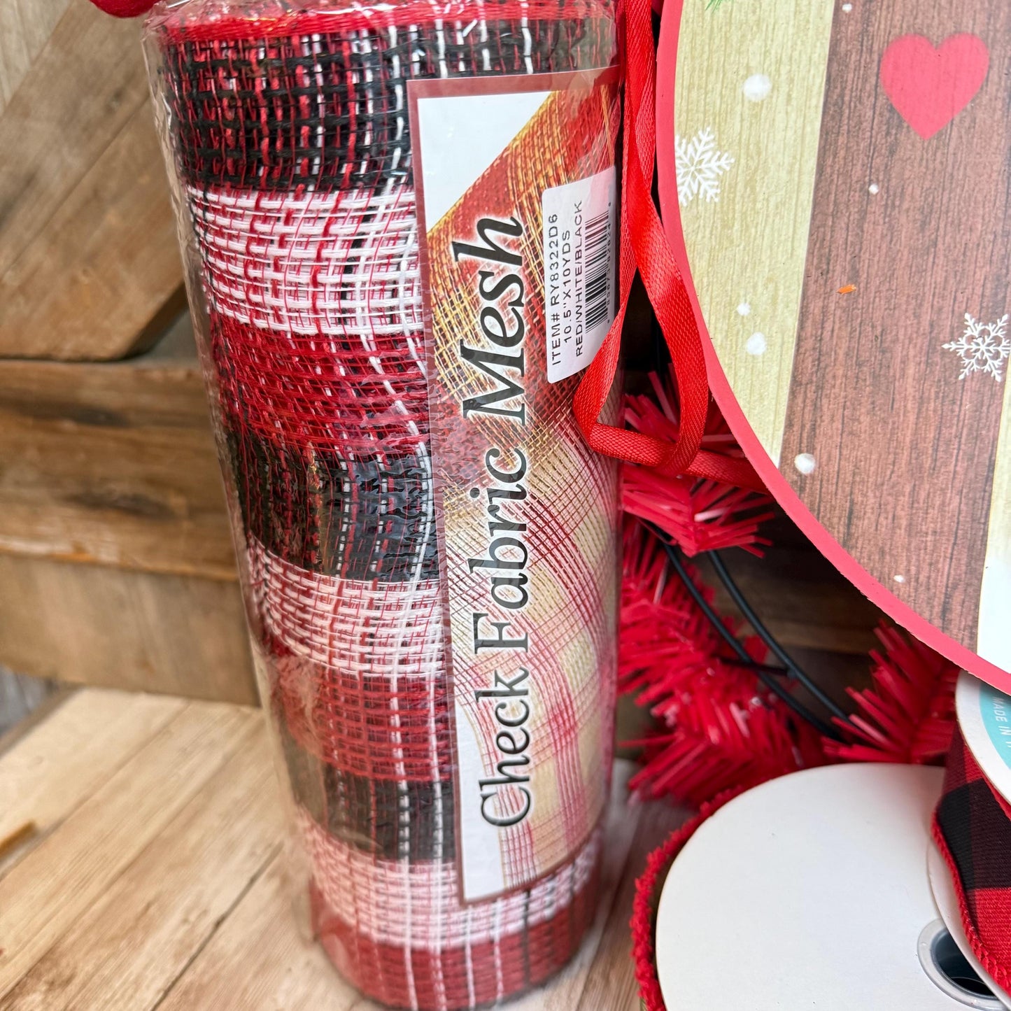 Cardinal Wreath Kit, Large Snowy Cardinal Wreath Kit, Do It Yourself Holiday Wreath Kit, Rustic Snowy Cardinal Ribbon Mesh and Sign Bundle