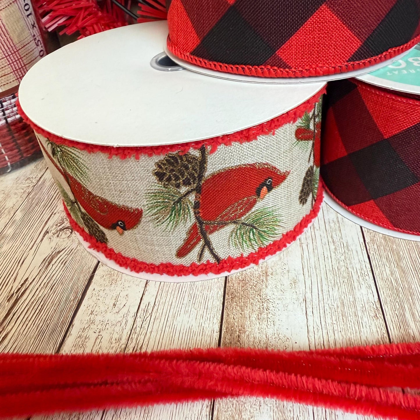 Cardinal Wreath Kit, Large Snowy Cardinal Wreath Kit, Do It Yourself Holiday Wreath Kit, Rustic Snowy Cardinal Ribbon Mesh and Sign Bundle