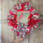 Cardinal Wreath Kit WITH VIDEO, Thin Merry Christmas Wreath Kit, Do It Yourself Holiday Wreath Kit, Rustic Snowy Cardinal Ribbon Mesh Sign