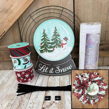 Let It Snow Christmas Wreath Kit WITH VIDEO: Ice Blue Snowglobe and Snowflake Ribbon - DIY