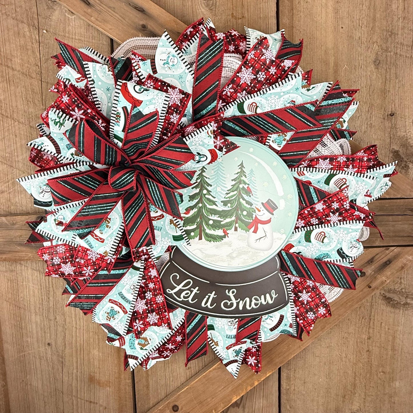 Let It Snow Christmas Wreath Kit WITH VIDEO: Ice Blue Snowglobe and Snowflake Ribbon - DIY