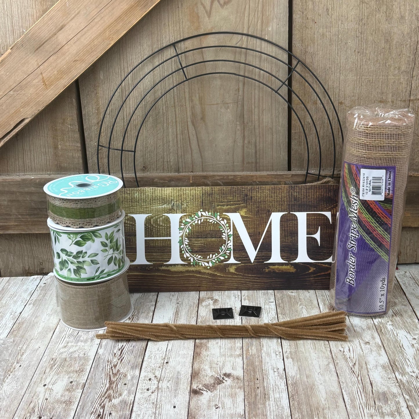 Home Thin Wreath Kit, DIY Beige Mesh Wreath Kit, Do It Yourself Everyday Wreath, HOME Front Door Decor Kit, Housewarming or Realtor Gift