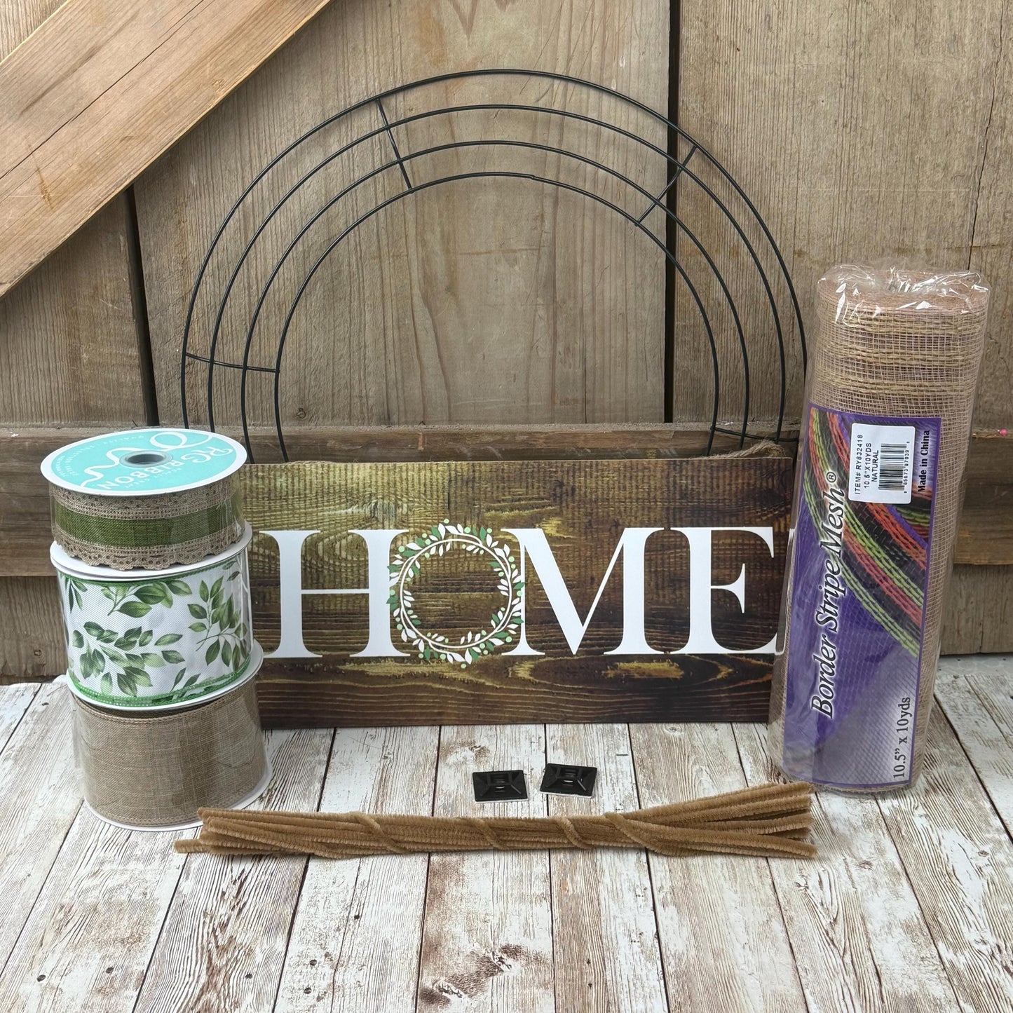 Home Thin Wreath Kit, DIY Beige Mesh Wreath Kit, Do It Yourself Everyday Wreath, HOME Front Door Decor Kit, Housewarming or Realtor Gift